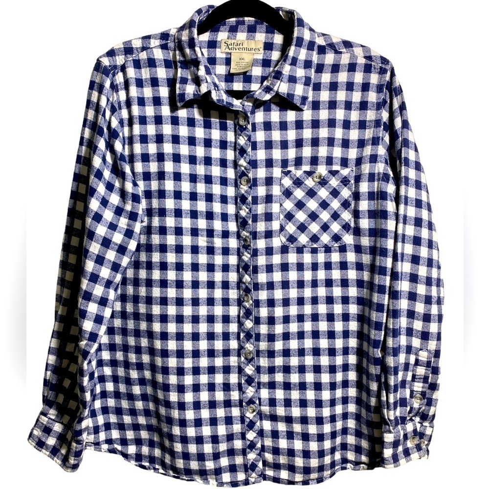 Safari Adventures shirt top blue white flannel Sz XXL. G-12